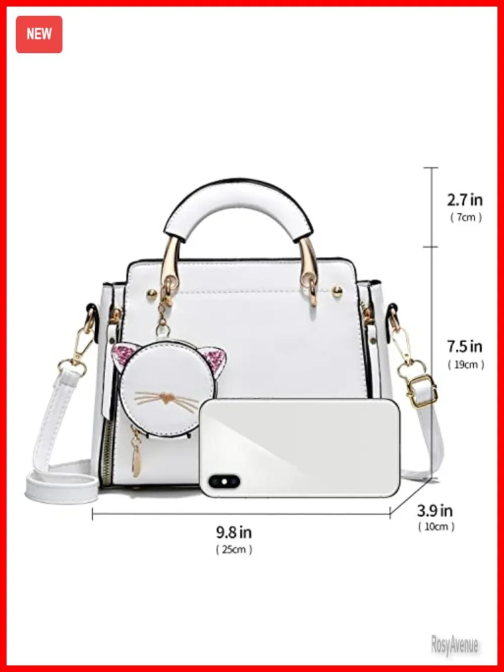 PU Leather Crossbody Satchel Bag with Kitten Pendant